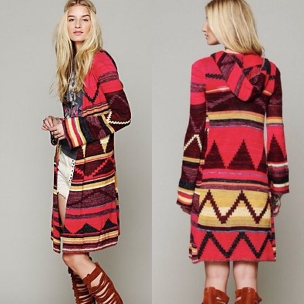 Free People Multicolor Hooded Cardigan